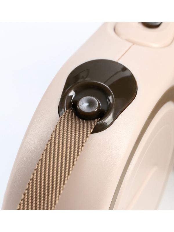 Рулетка с системой эффективного скручивания поводка, 3 м, до 15 кг, бежево-коричневая