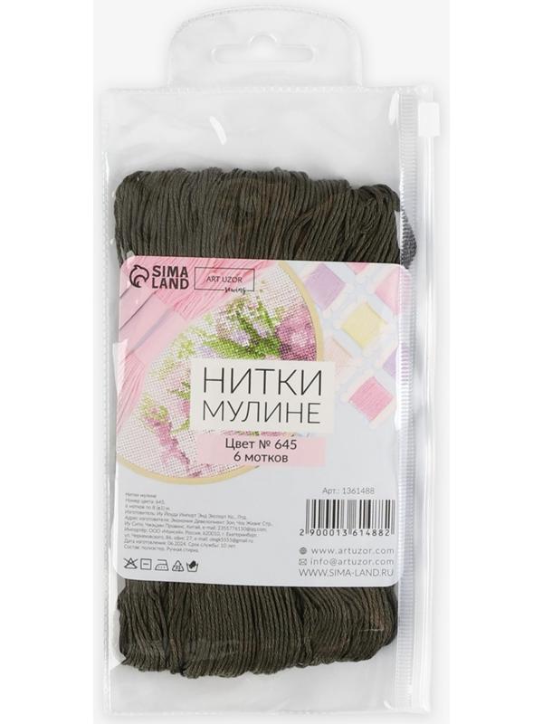 Набор ниток мулине №645, 8±1 м, 6 шт., зелёно-серый