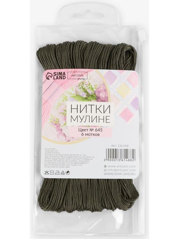 Набор ниток мулине №645, 8±1 м, 6 шт., зелёно-серый