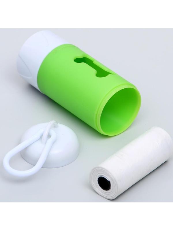 Контейнер с пакетами для уборки за собаками с фонариком (15 пакетов), 9,8х3,8х3,8 см, микс