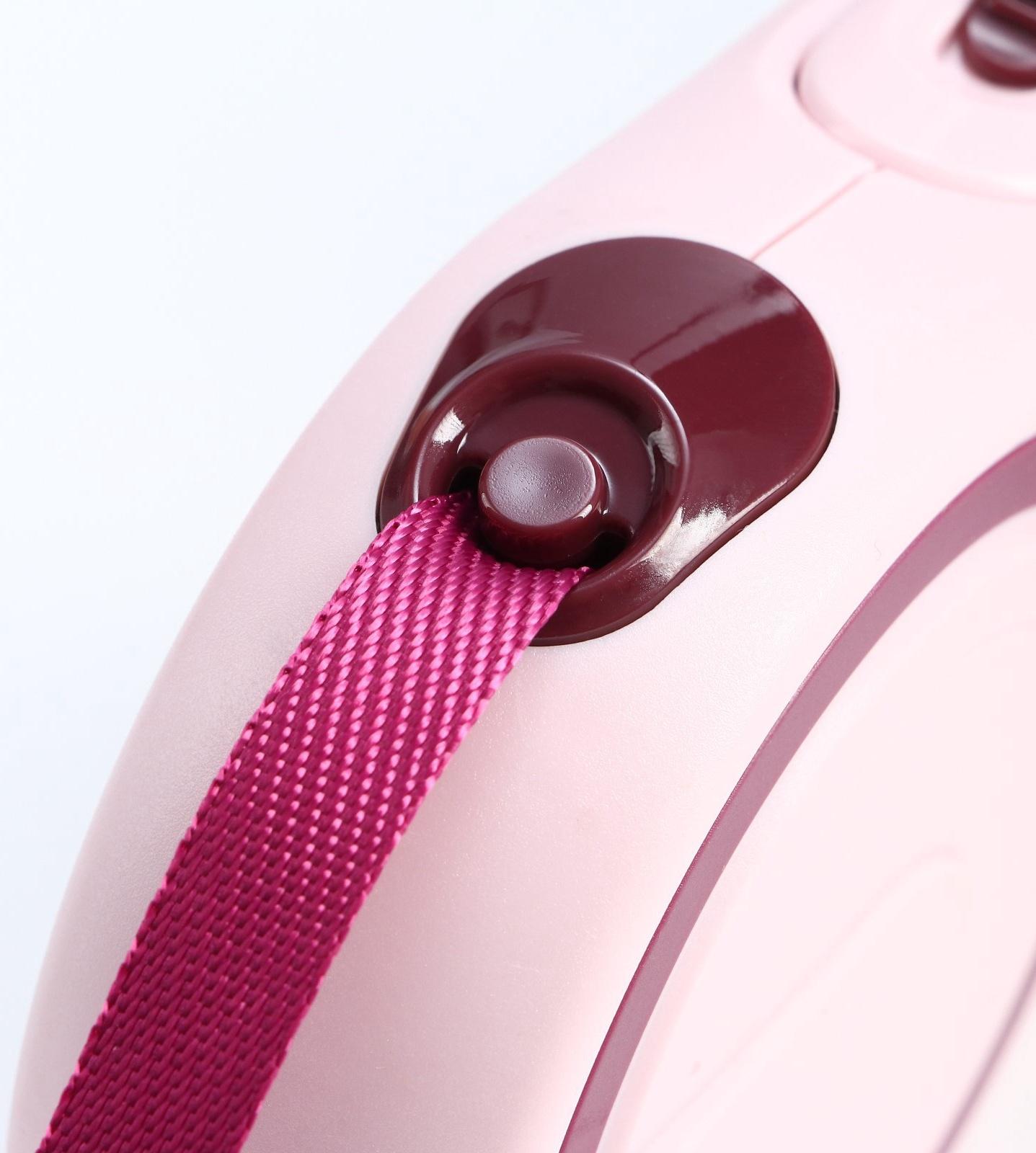 Рулетка с системой эффективного скручивания поводка, 5 м, до 20 кг, розово-бордовая