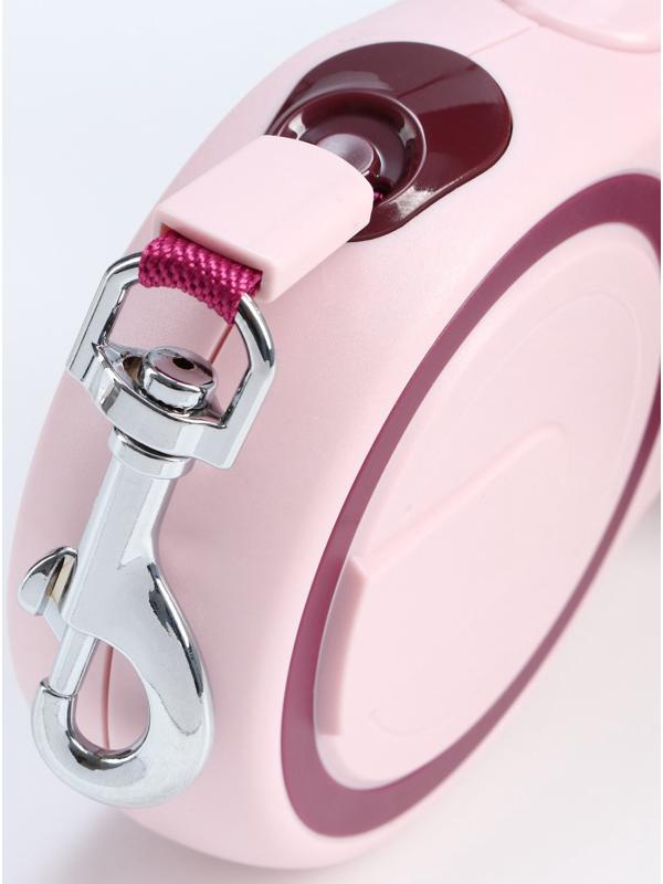 Рулетка с системой эффективного скручивания поводка, 5 м, до 20 кг, розово-бордовая