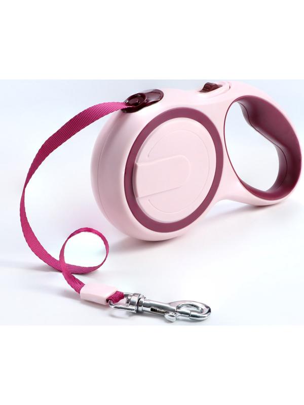 Рулетка с системой эффективного скручивания поводка, 5 м, до 20 кг, розово-бордовая