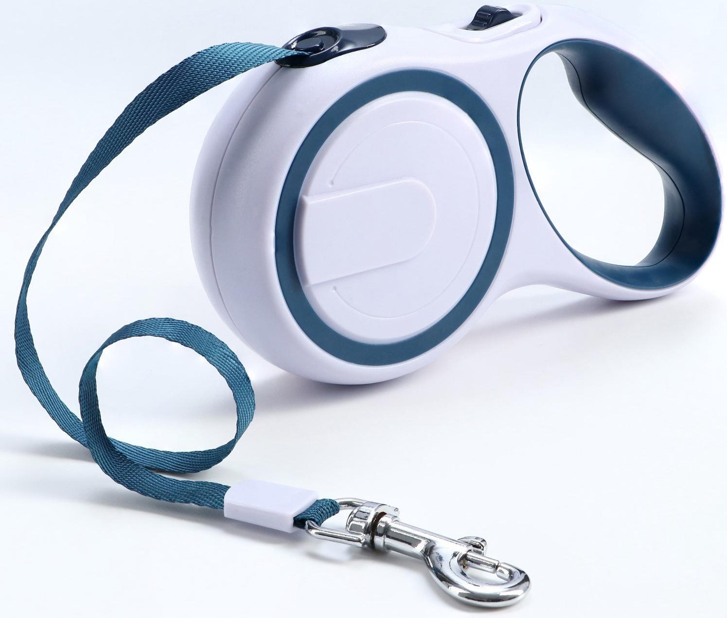 Рулетка с системой эффективного скручивания поводка, 5 м, до 20 кг, серо-синяя