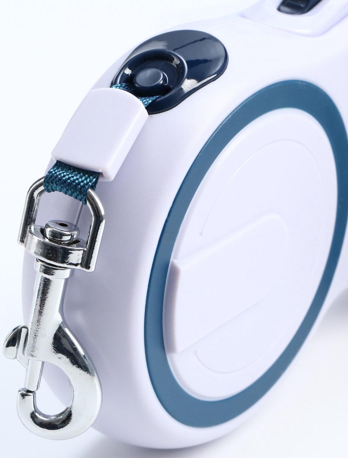 Рулетка с системой эффективного скручивания поводка, 5 м, до 20 кг, серо-синяя