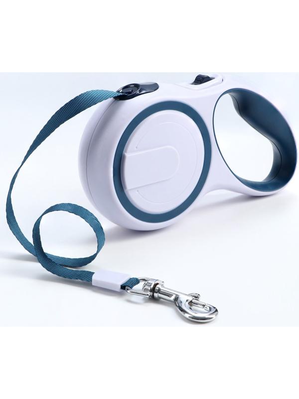 Рулетка с системой эффективного скручивания поводка, 5 м, до 20 кг, серо-синяя