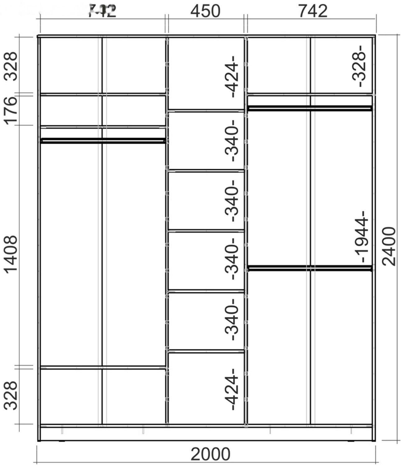 Шкаф-купе Хит-24-20-555, 2000×620×2400 мм, зеркало, цвет ясень шимо светлый