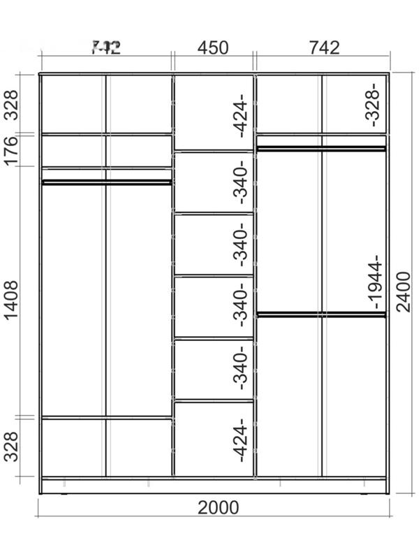 Шкаф-купе Хит-24-20-555, 2000×620×2400 мм, зеркало, цвет ясень шимо светлый