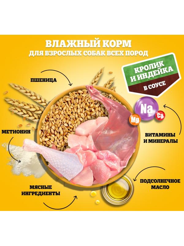 Влажный корм Pedigree для собак всех пород, кролик/индейка в соусе, пауч, 85 г