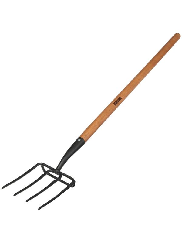 Вилы садово-огородные, 4-рогие, с упором, деревянный черенок, «Премиум», Greengo