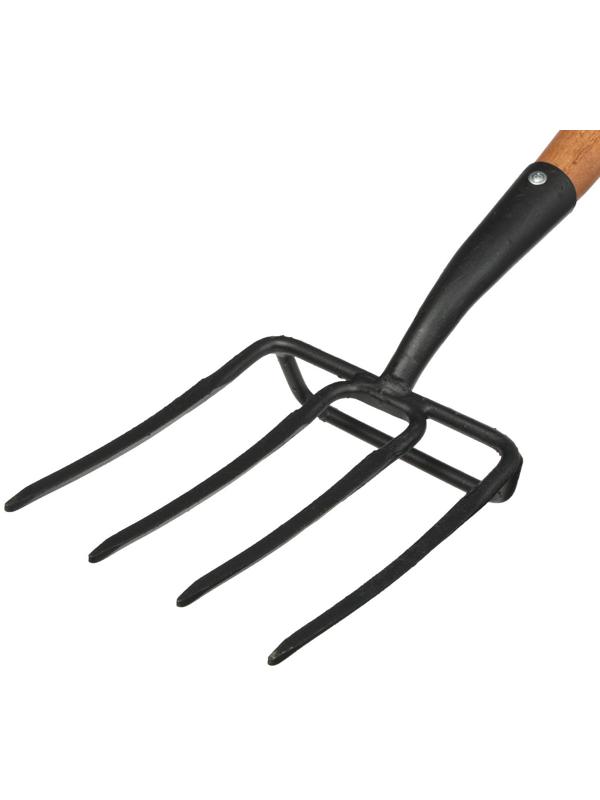 Вилы садово-огородные, 4-рогие, с упором, деревянный черенок, «Премиум», Greengo