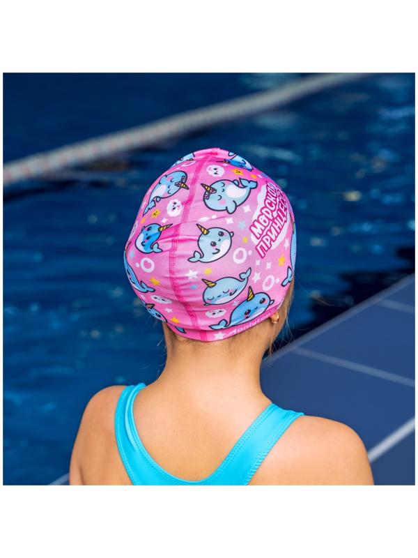 Шапочка для плавания детская ONLYTOP «Нарвалы», тканевая, обхват 46-52 см