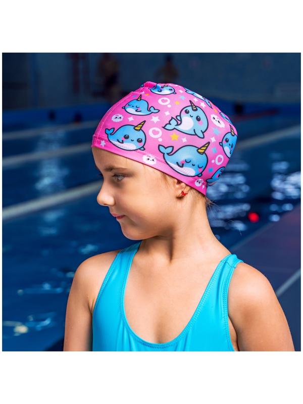Шапочка для плавания детская ONLYTOP «Нарвалы», тканевая, обхват 46-52 см