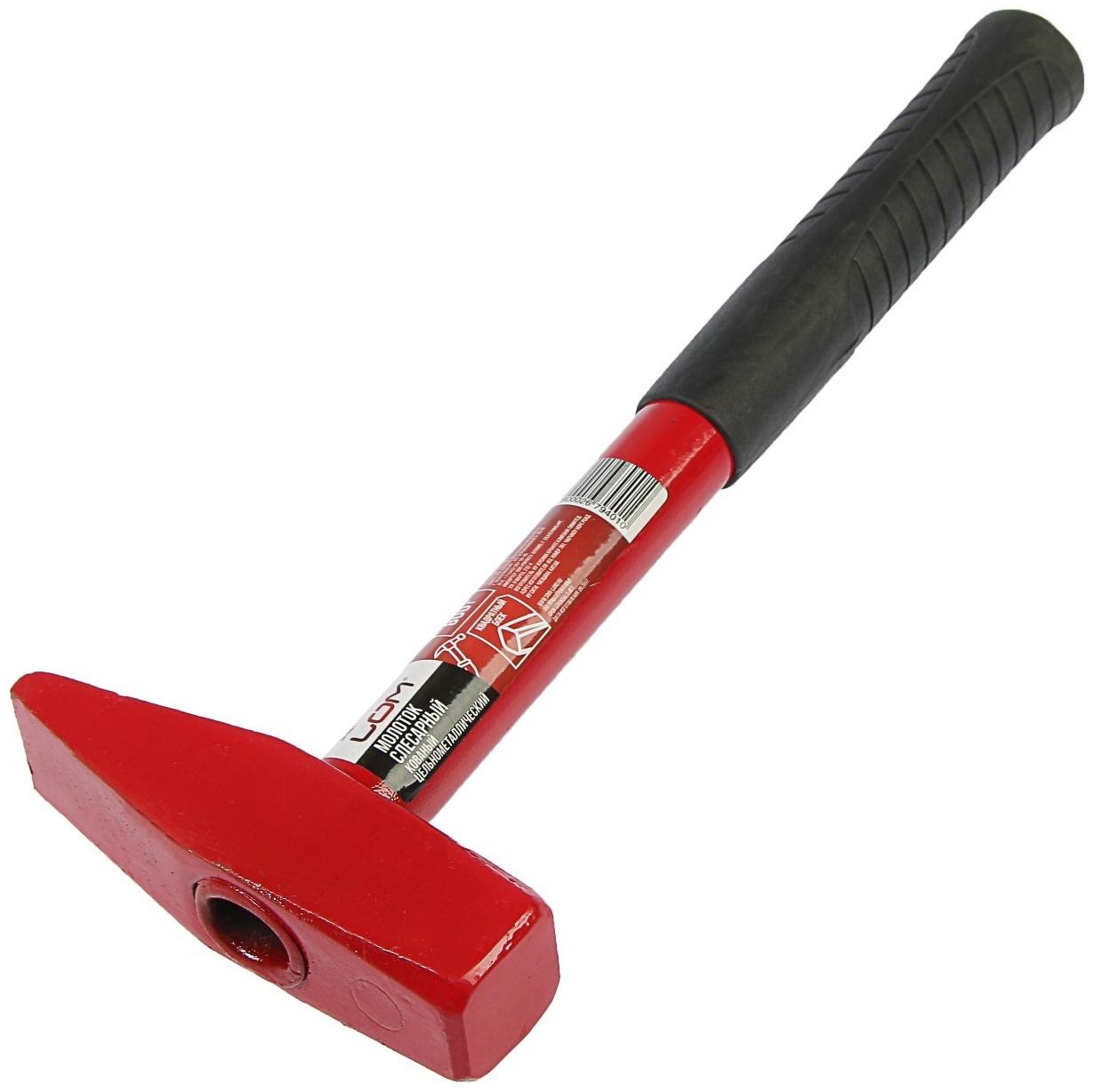 Молоток слесарный ЛОМ, квадратный боек, металлическая обрезиненная рукоятка, 800 г