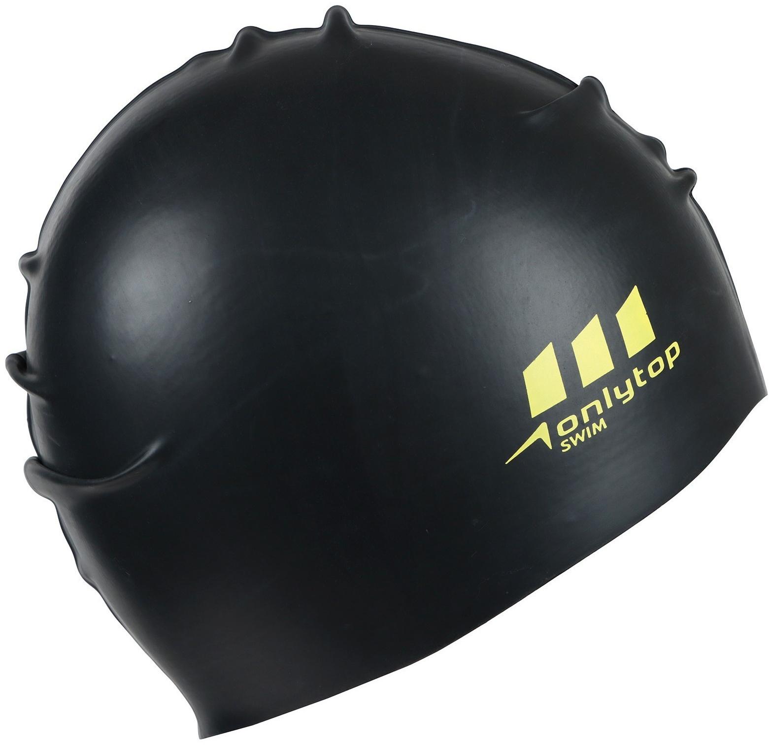 Шапочка для плавания взрослая ONLYTOP, силиконовая, обхват 54-60 см, цвет чёрный