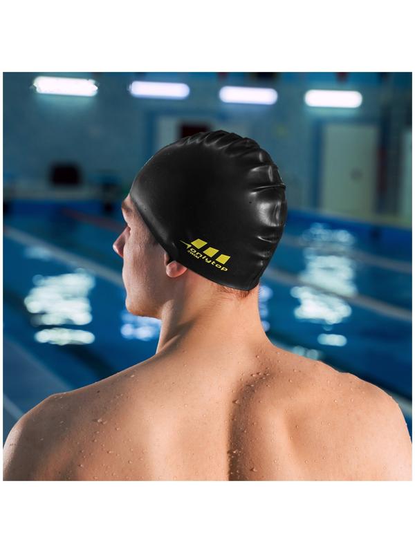 Шапочка для плавания взрослая ONLYTOP, силиконовая, обхват 54-60 см, цвет чёрный