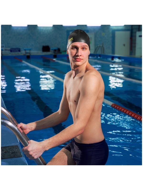 Шапочка для плавания взрослая ONLYTOP, силиконовая, обхват 54-60 см, цвет чёрный