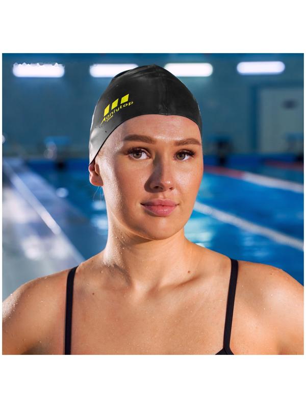 Шапочка для плавания взрослая ONLYTOP, силиконовая, обхват 54-60 см, цвет чёрный