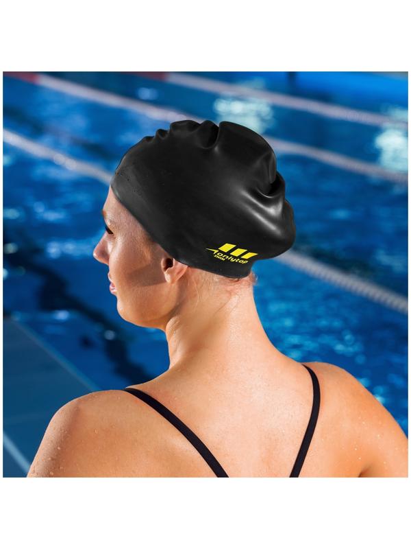 Шапочка для плавания взрослая ONLYTOP, силиконовая, обхват 54-60 см, цвет чёрный