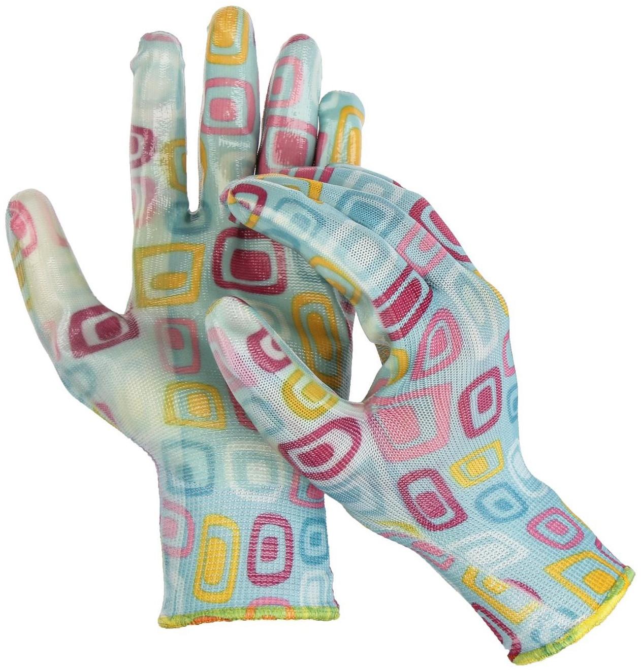 Перчатки нейлоновые, с нитриловым полуобливом, размер 9, цвет МИКС, Greengo