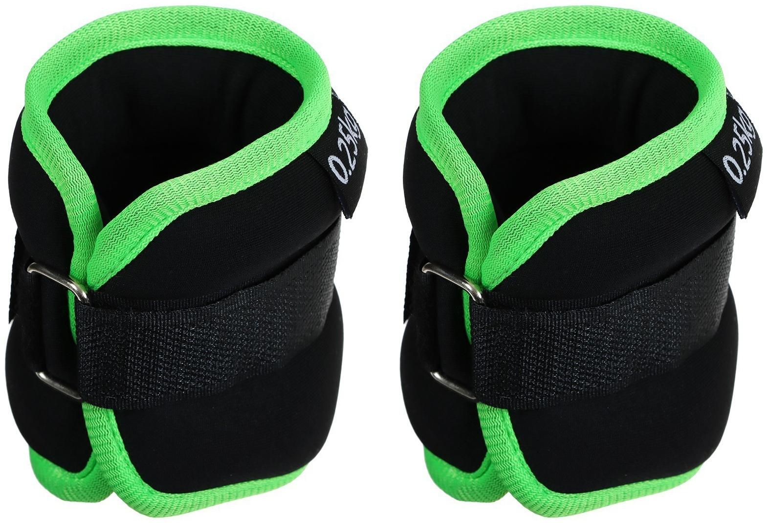 Утяжелители неопреновые ONLYTOP, 2 шт. х 0,25 кг, цвет чёрный/салатовый