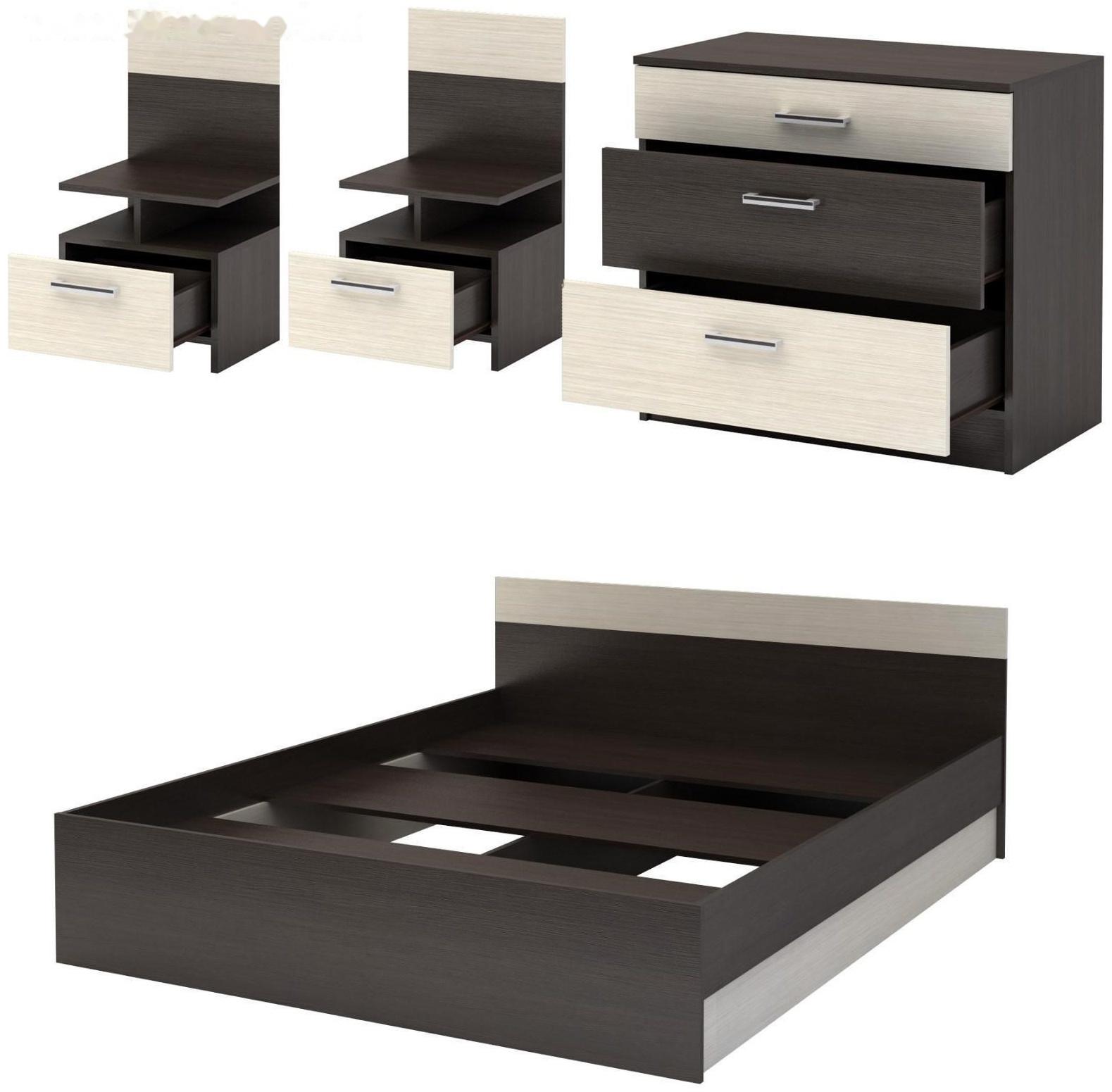 Спальный гарнитур «Леси», набор - комод 800, кровать 1600, тумбы 2 шт, венге/дуб белфорд