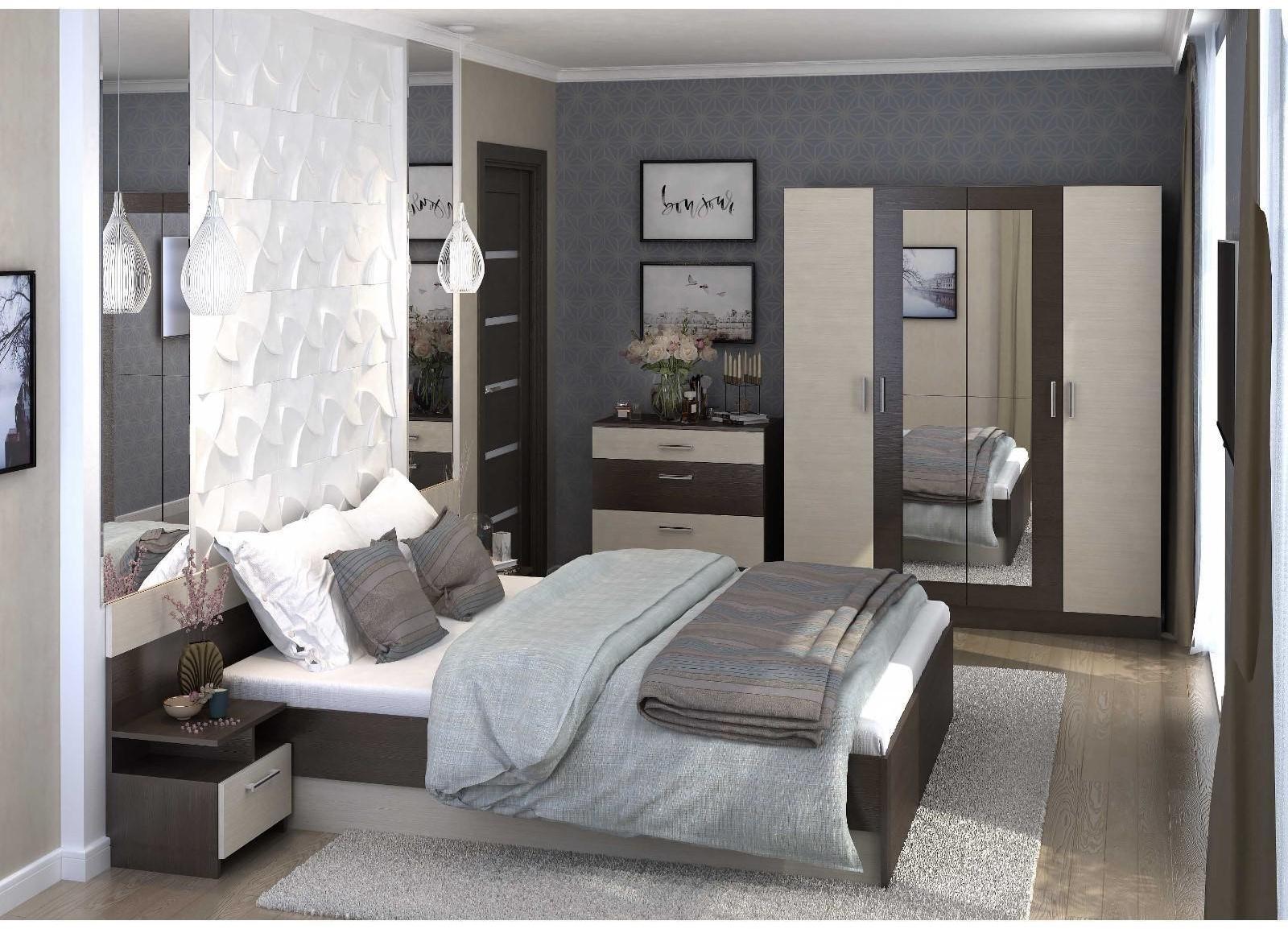 Спальный гарнитур «Леси», набор - комод 800, кровать 1600, тумбы 2 шт, венге/дуб белфорд