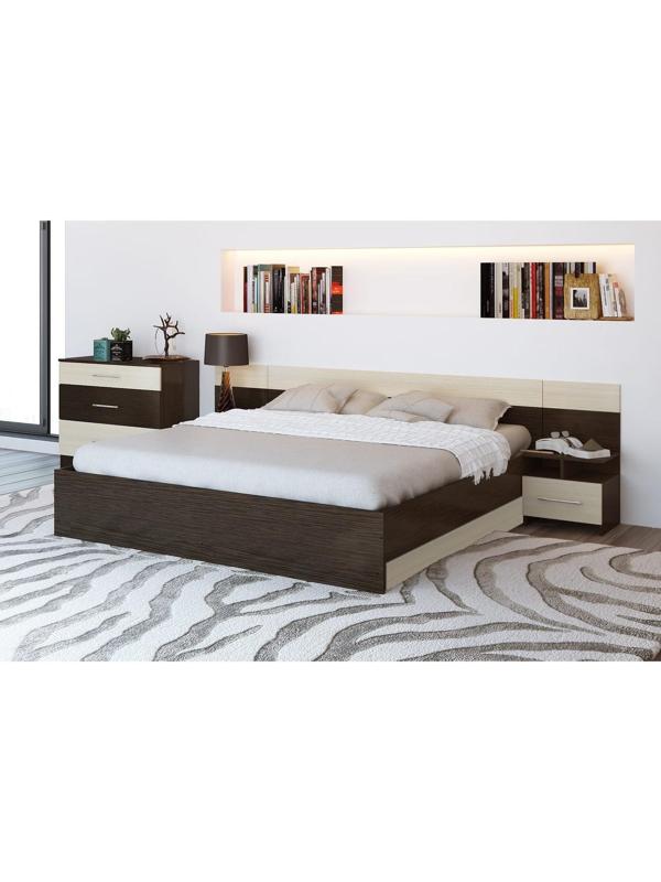 Спальный гарнитур «Леси», набор - комод 800, кровать 1600, тумбы 2 шт, венге/дуб белфорд