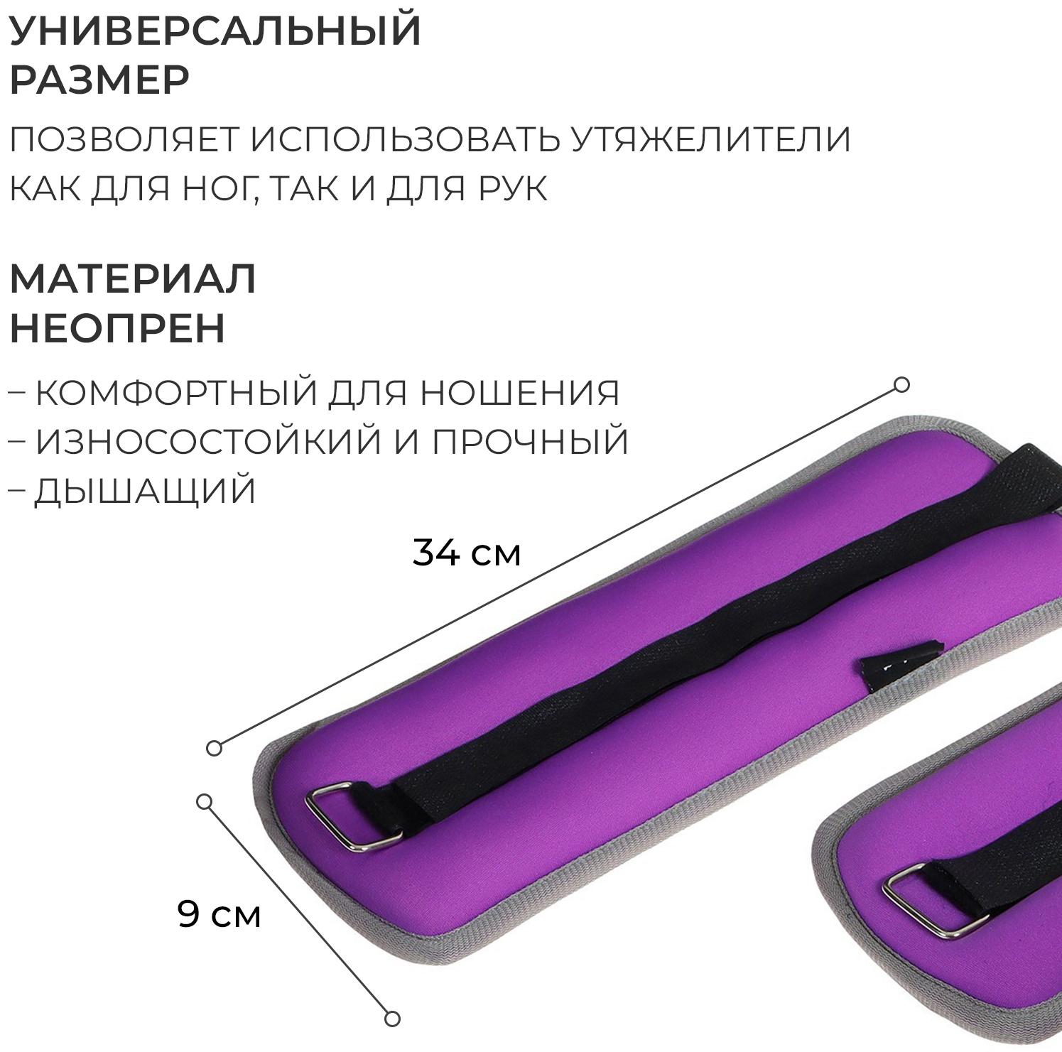 Утяжелители неопреновые ONLYTOP, 2 шт. х 1 кг, цвет фиолетовый