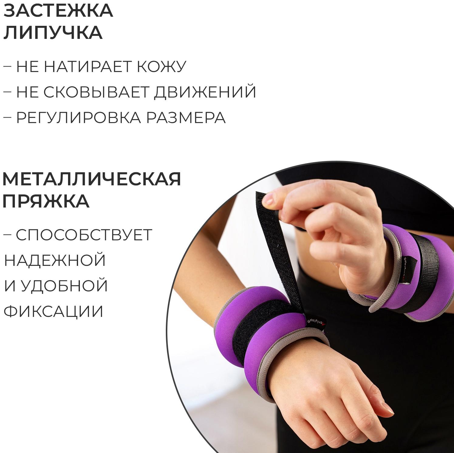 Утяжелители неопреновые ONLYTOP, 2 шт. х 1 кг, цвет фиолетовый