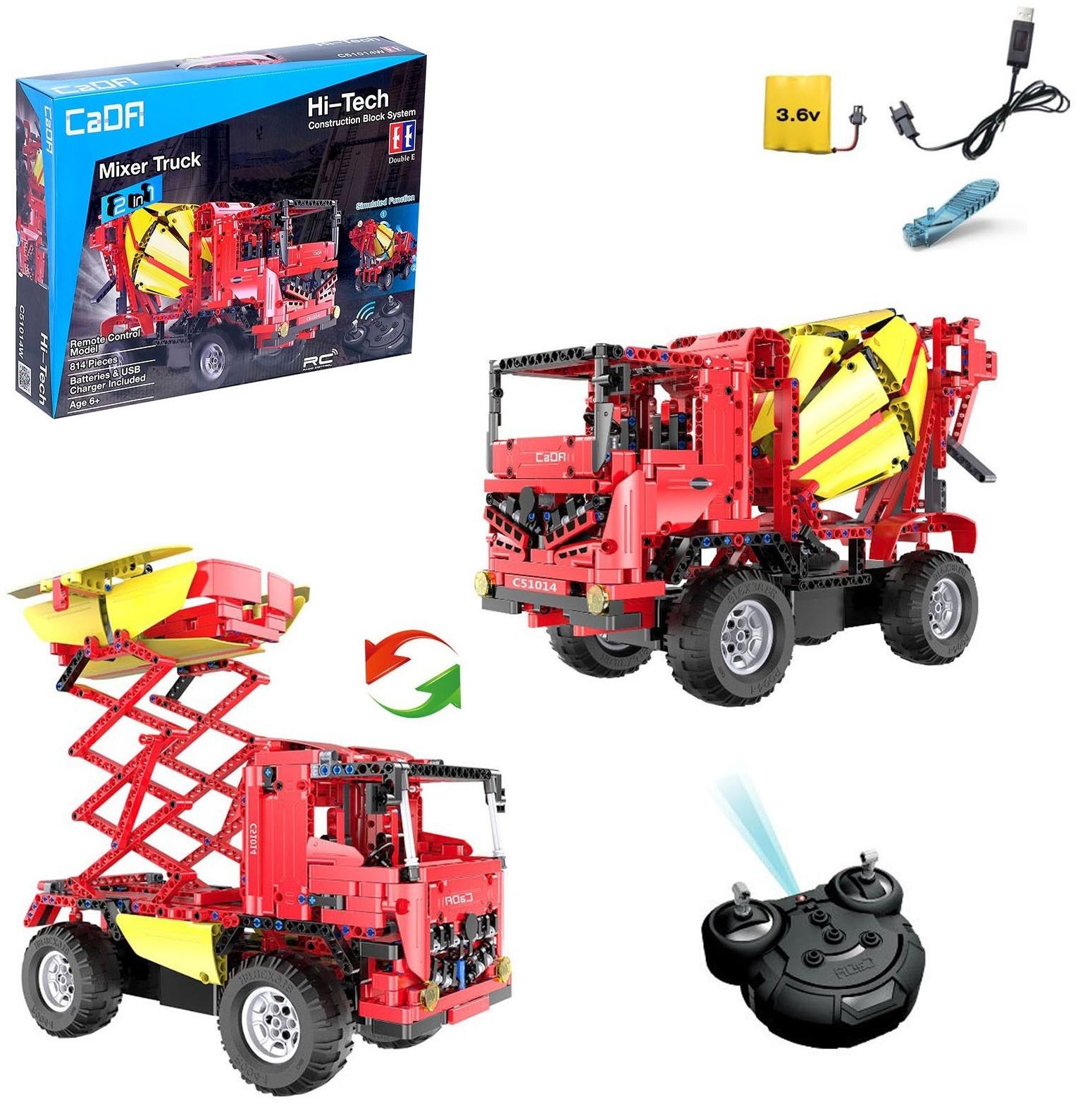 Конструктор радиоуправляемый «Грузовик бетономешалка», 2 в 1, с аккумулятором, 814 деталей