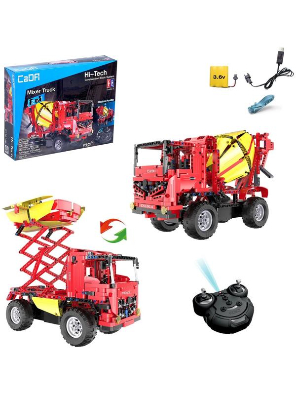 Конструктор радиоуправляемый «Грузовик бетономешалка», 2 в 1, с аккумулятором, 814 деталей