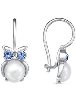 Серьги детские «Совушка», посеребрение, цвет бело-голубой