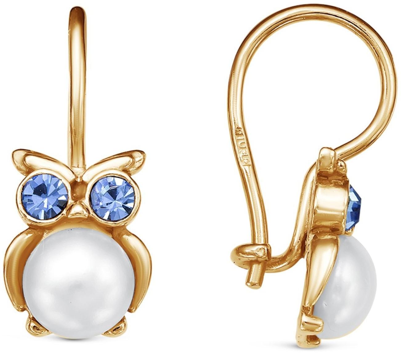 Серьги детские «Совушка», розовое золочение, цвет бело-голубой