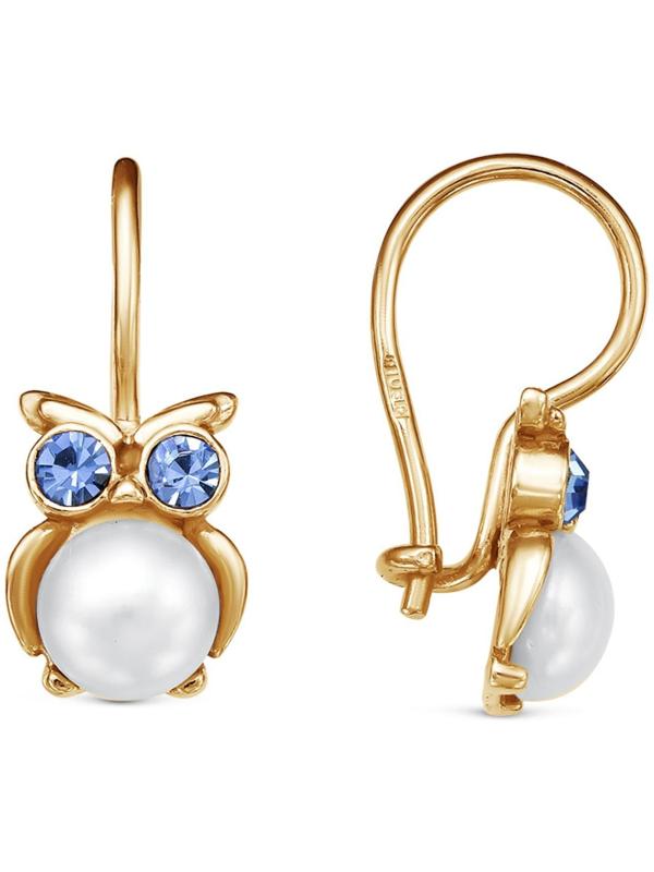 Серьги детские «Совушка», розовое золочение, цвет бело-голубой