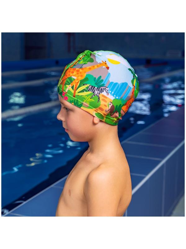 Шапочка для плавания детская ONLYTOP «Сафари», тканевая, обхват 46-52 см