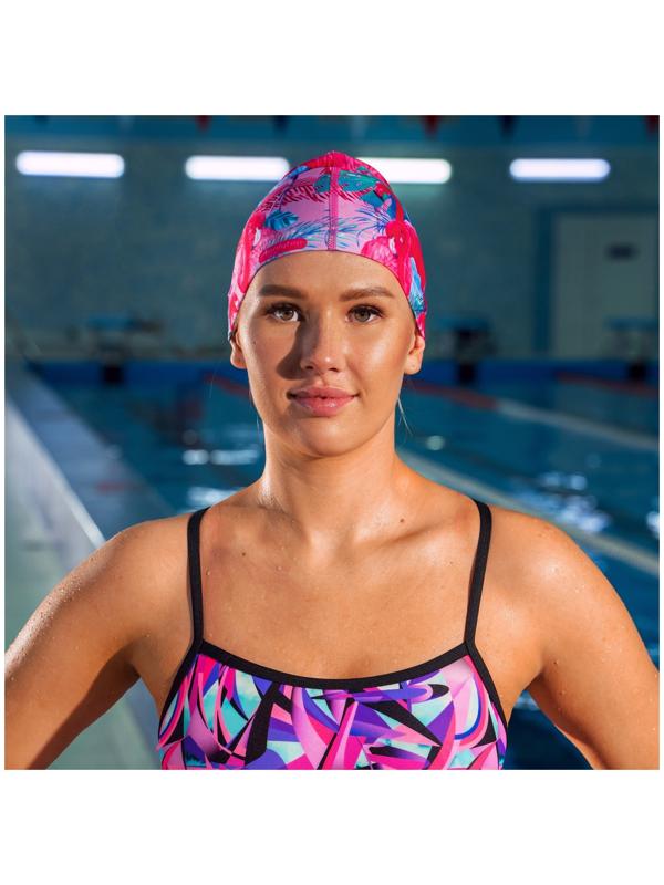 Шапочка для плавания взрослая ONLYTOP Swim «Фламинго», тканевая, обхват 54-60 см