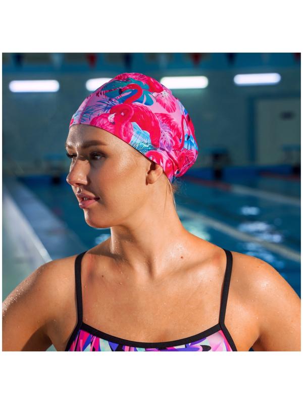 Шапочка для плавания взрослая ONLYTOP Swim «Фламинго», тканевая, обхват 54-60 см