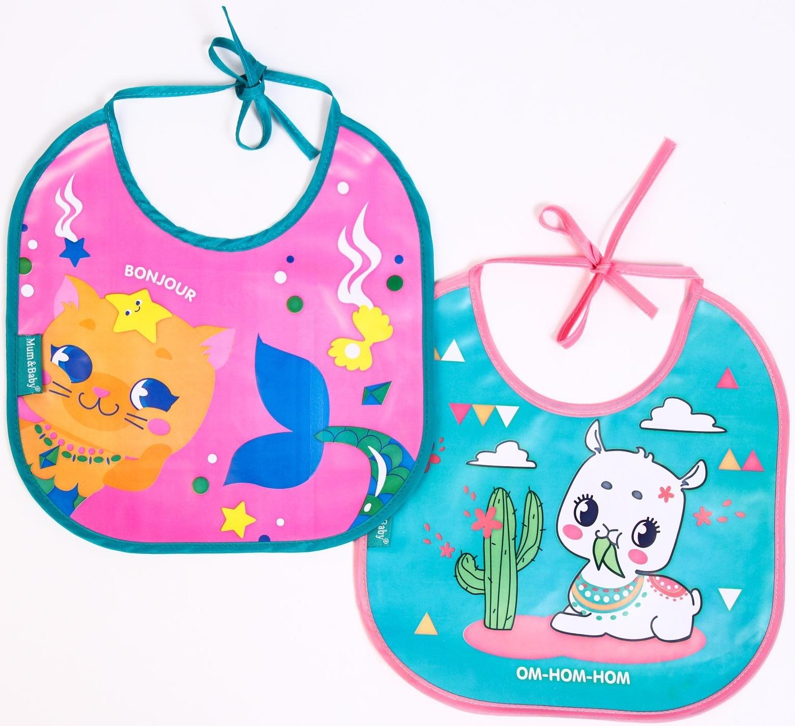 Нагрудник для кормления M&B «ТРЕНД. Лапочки» непромокаемый на завязках, МИКС