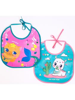 Нагрудник для кормления M&B «ТРЕНД. Лапочки» непромокаемый на завязках, МИКС