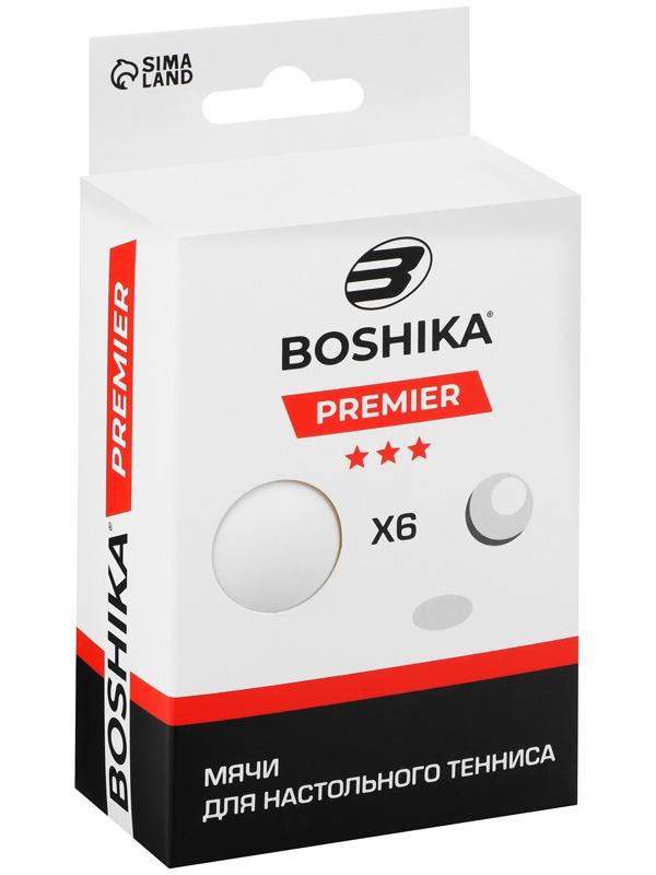 Мяч для настольного тенниса BOSHIKA Premier 3***, набор 6 шт., ABS, цвет белый