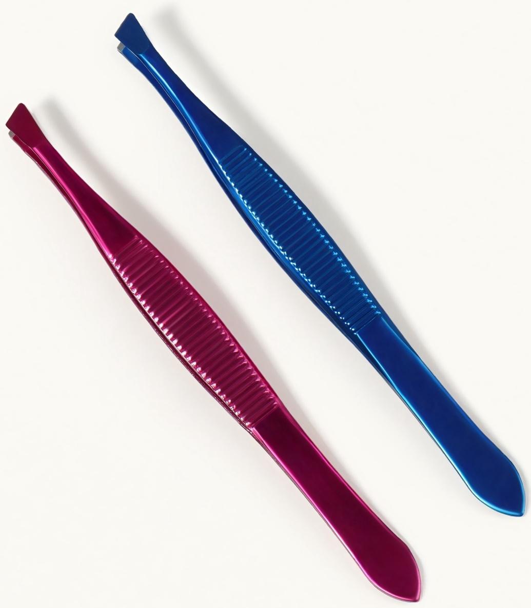 Пинцет скошенный, узкий, 9 см, МИКС