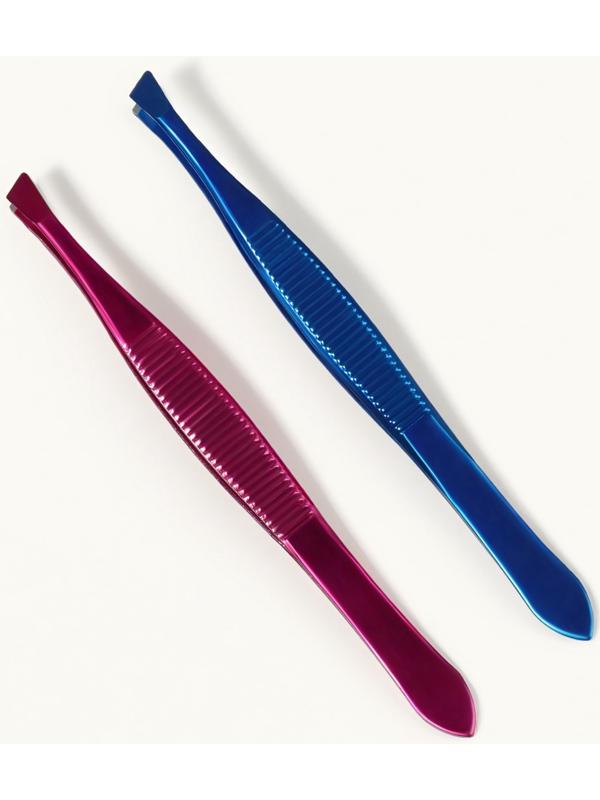 Пинцет скошенный, узкий, 9 см, МИКС