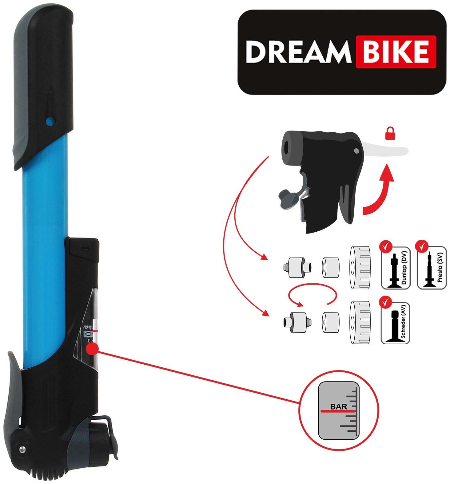 Насос ручной Dream Bike, с манометром, цвет синий