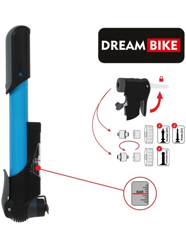 Насос ручной Dream Bike, с манометром, цвет синий