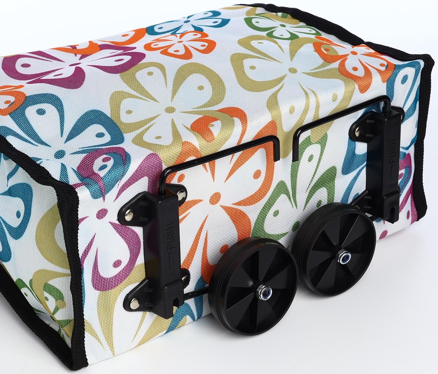 Сумка хозяйственная складная на липучке, 2 колеса, наружный карман, цвет разноцветный