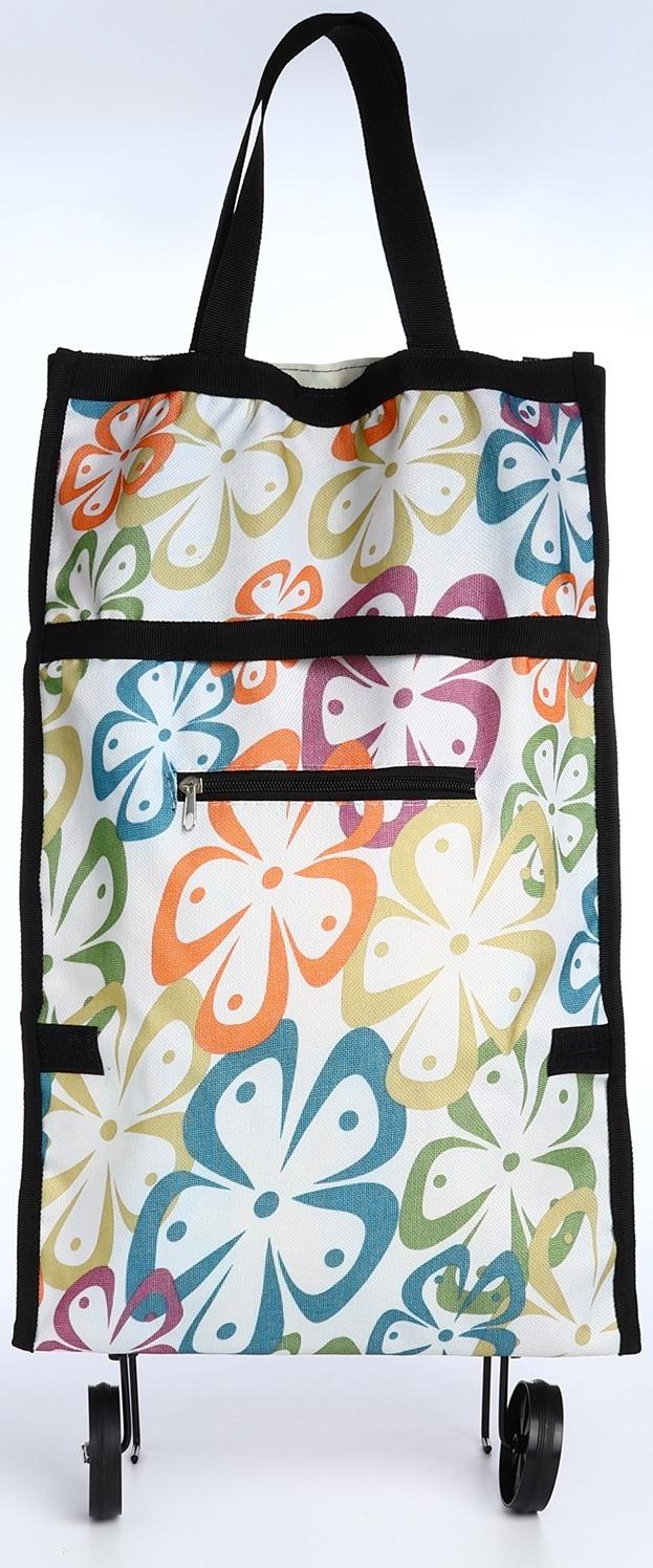 Сумка хозяйственная складная на липучке, 2 колеса, наружный карман, цвет разноцветный