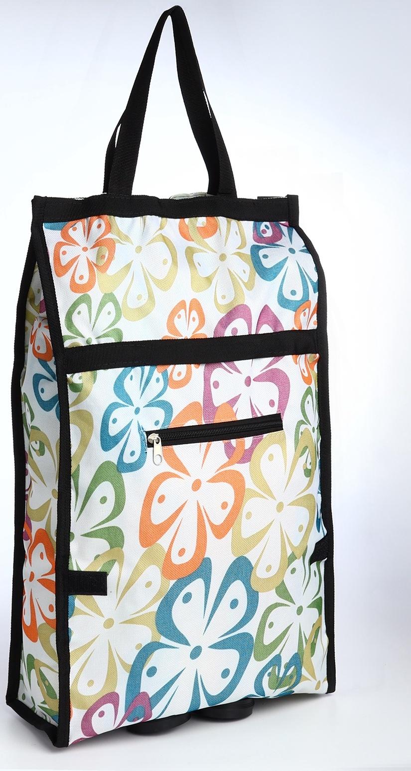 Сумка хозяйственная складная на липучке, 2 колеса, наружный карман, цвет разноцветный