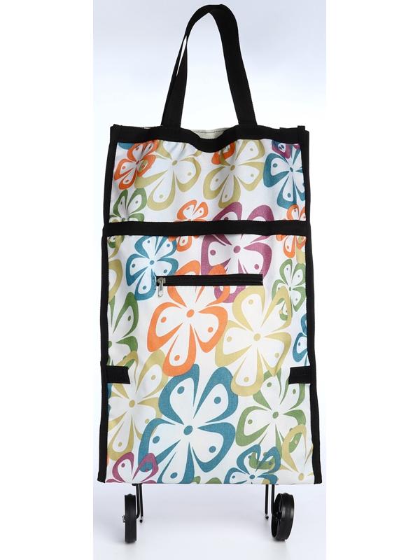 Сумка хозяйственная складная на липучке, 2 колеса, наружный карман, цвет разноцветный