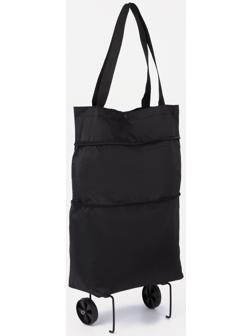Сумка хозяйственная складная на 2х колёсах, на кнопке, цвет чёрный